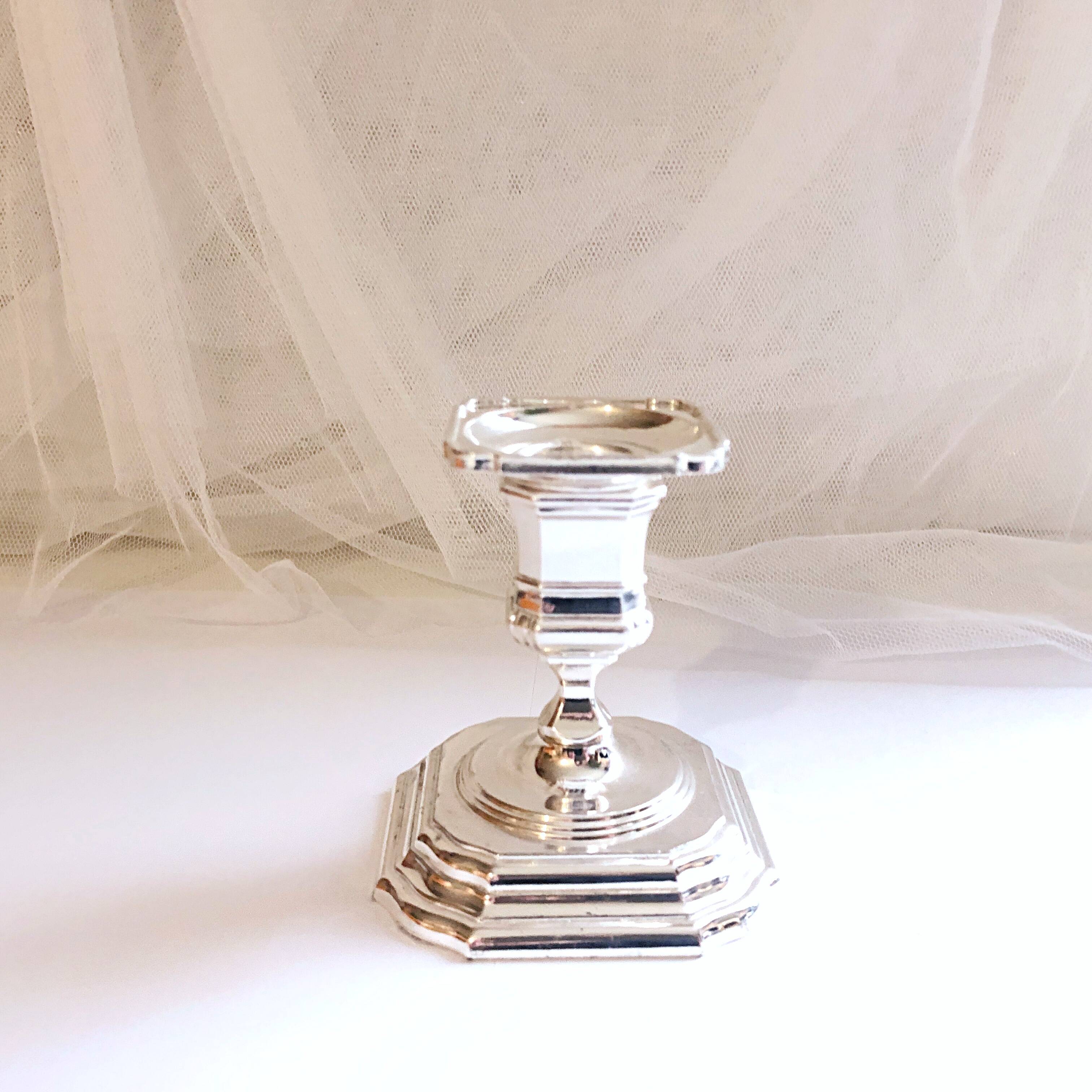 Candle holder on silver metal base Regency Style 20th West Germany