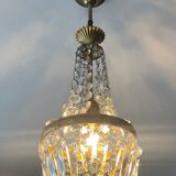 Hot air balloon chandelier with crystal and brass tassels