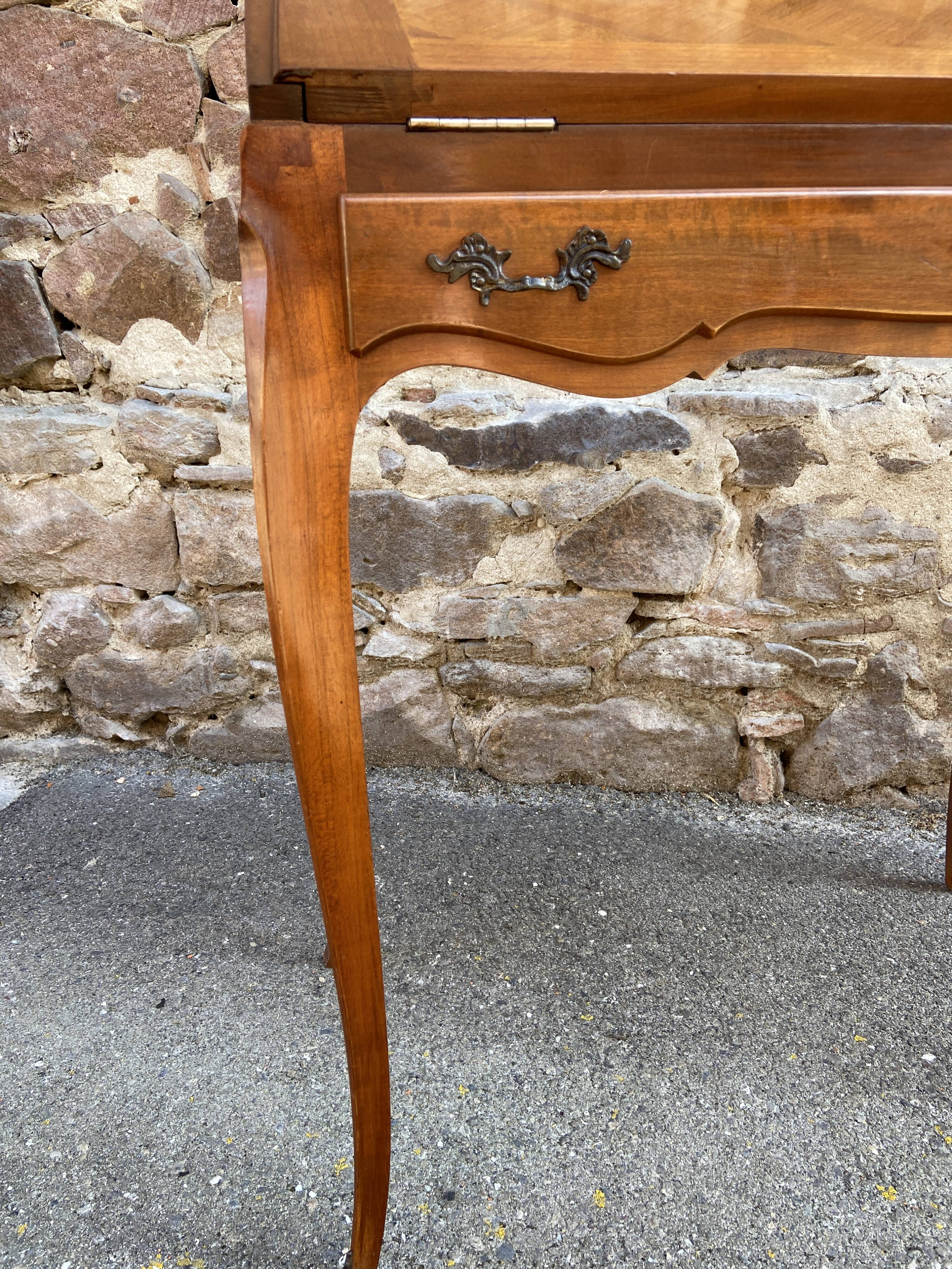 Louis XV style cherry wood Dos d'Âne scriban slope desk 1970