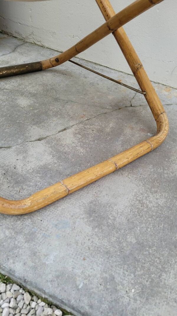 Fauteuil chaise longue transat vintage en bambou 1950s Italy
