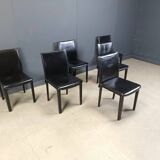 Chaises de salle à manger en cuir noir par Arper Italie, années 1980 - lot de 6