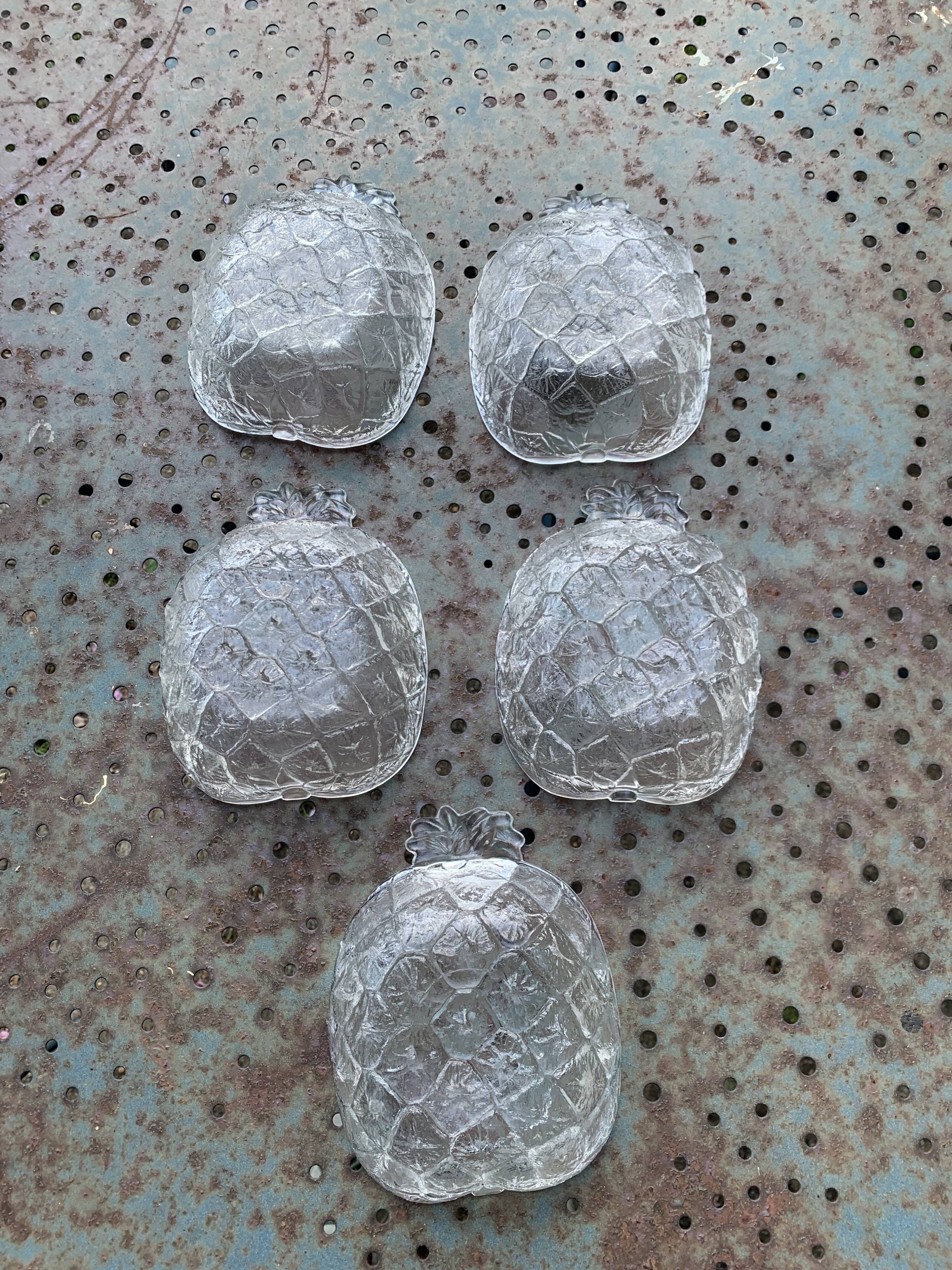 5 vintage transparent molded glass pineapple cups