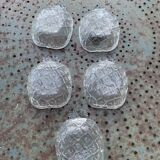 5 vintage transparent molded glass pineapple cups
