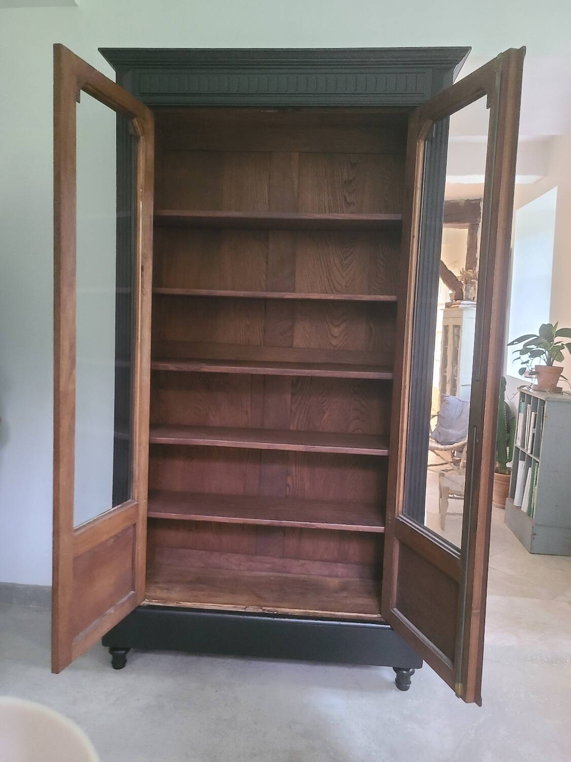 Old black Napoleon III display case, dresser, cabinet of curiosities, storage unit