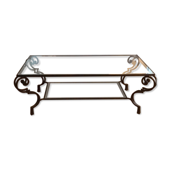 Wrought iron coffee table with 2 glass trays