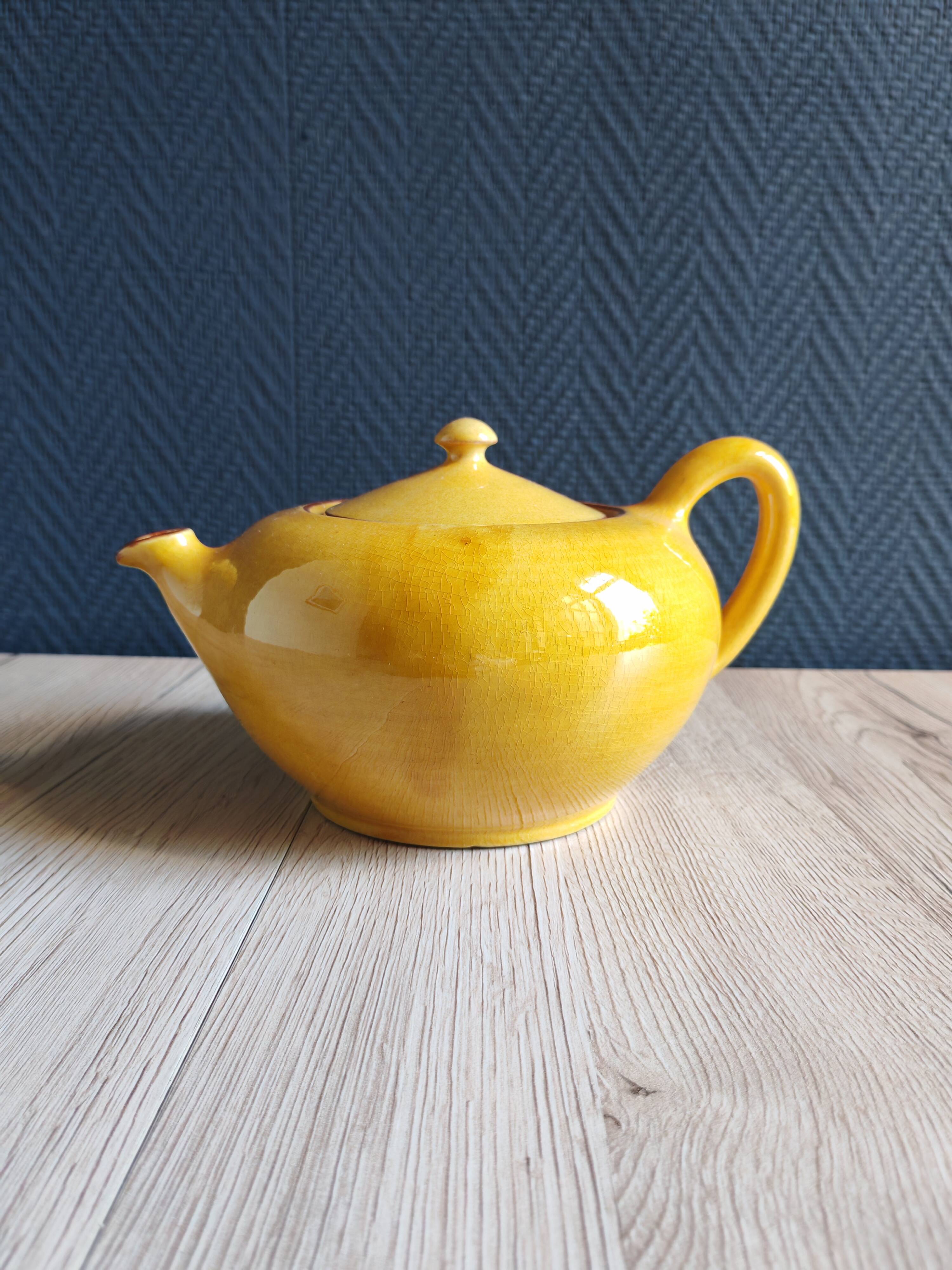 Vintage Mustard Enamelled Ceramic Teapot