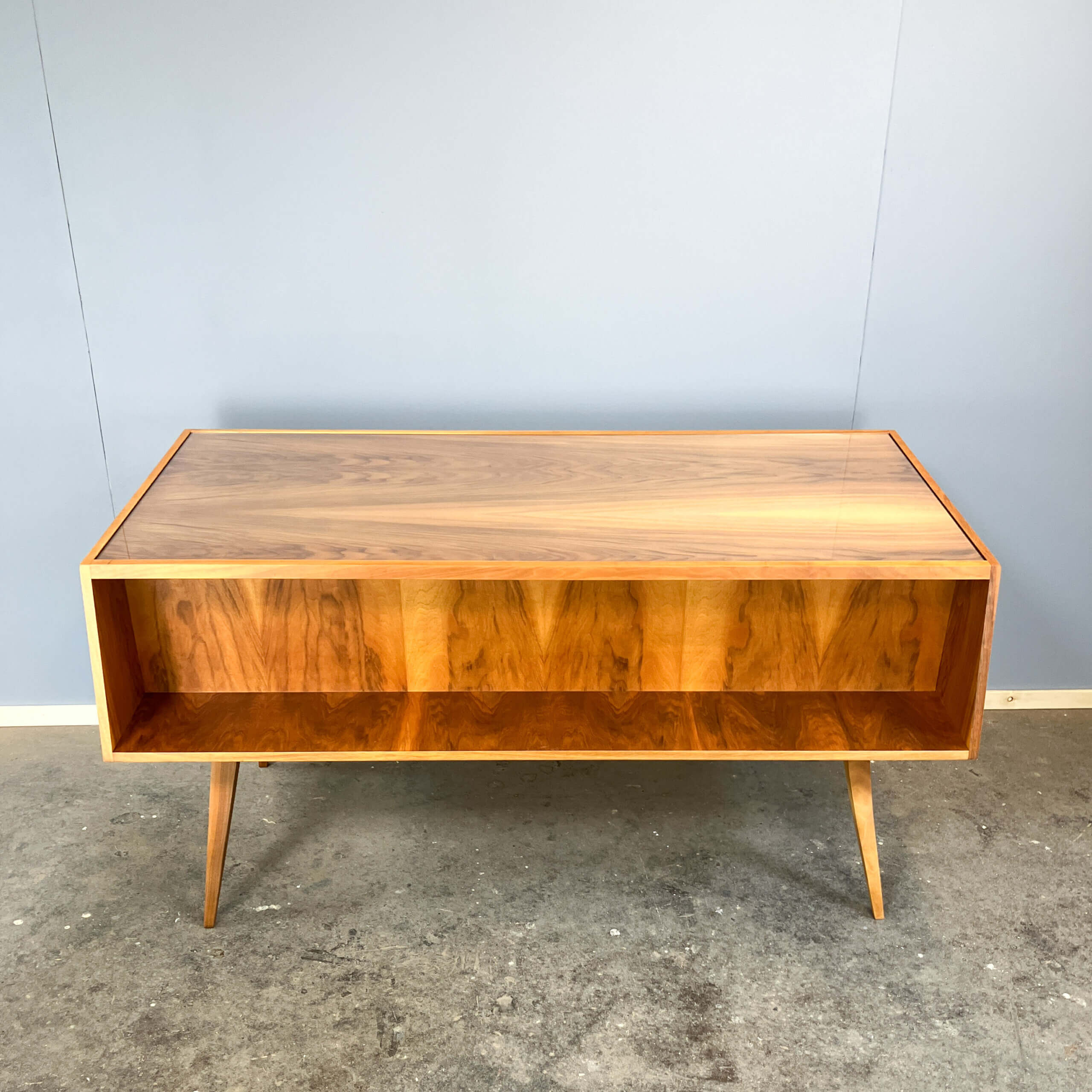Desk with glass top, walnut, 1950s