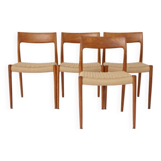 Set of 4 Niels Otto Moller Model 77 Chairs, 1950s – Teak Wood, Renewed Seat