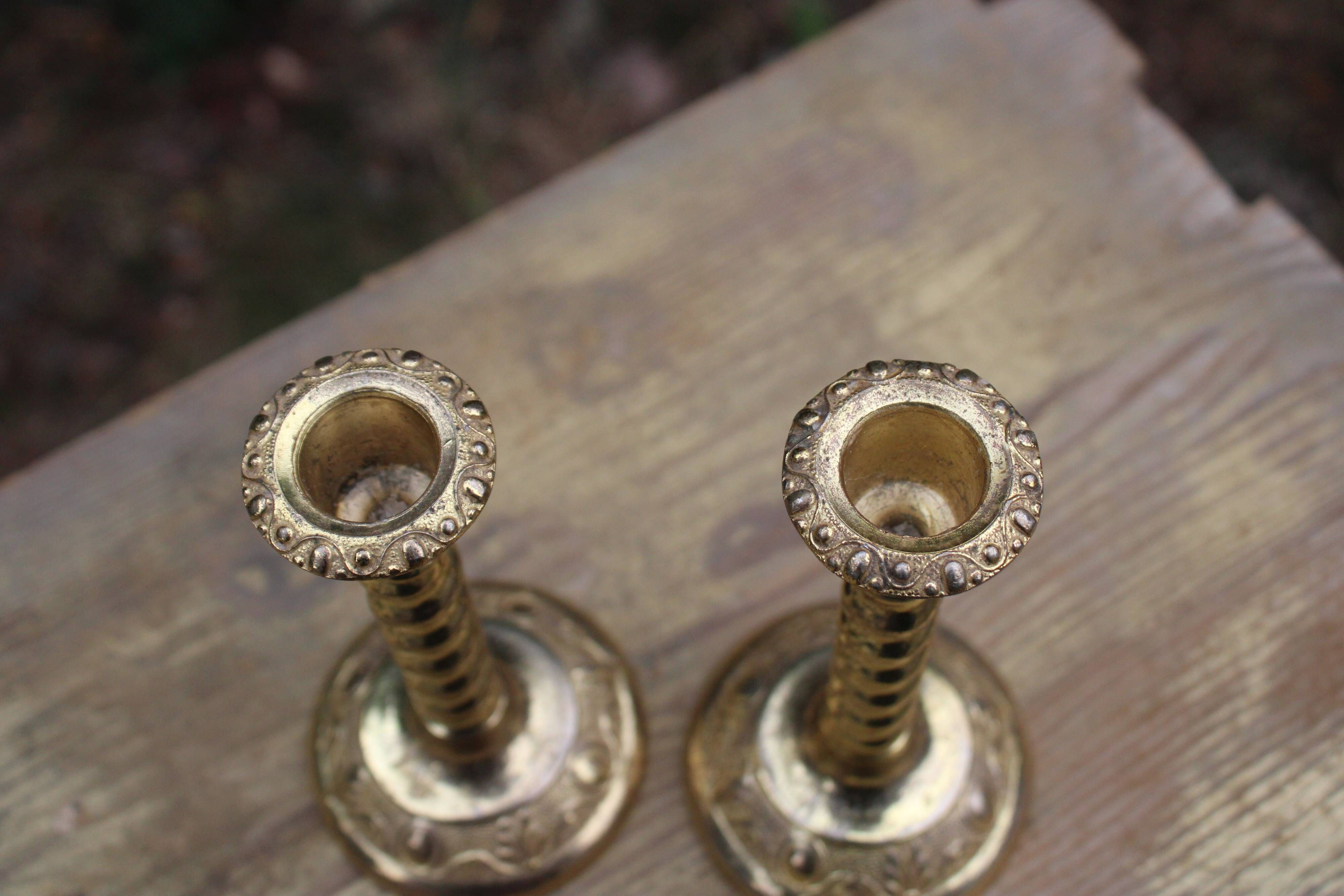 Pair of antique gilt brass candlesticks – Made in England – vintage style