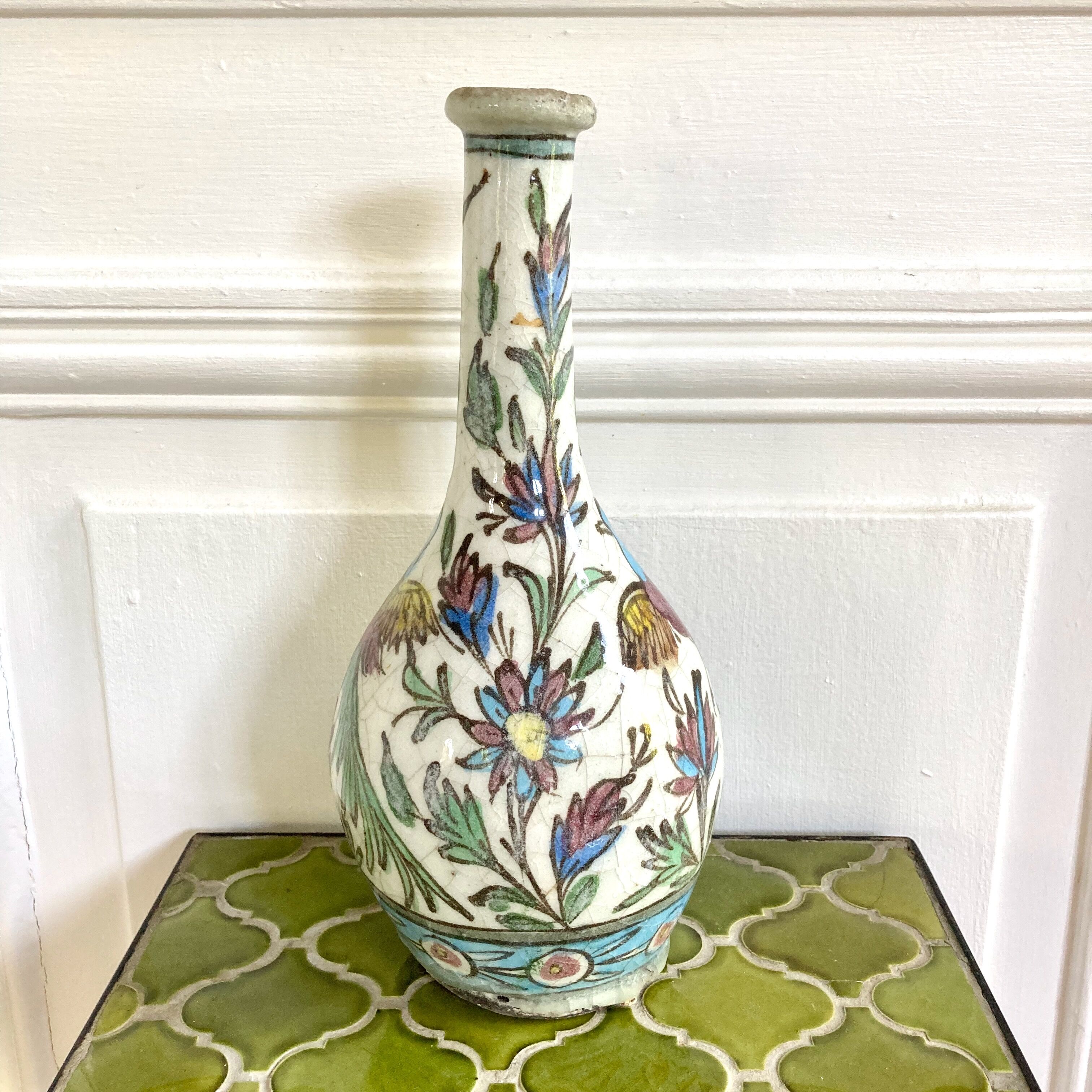 Vase céramique craquelée décor oiseaux