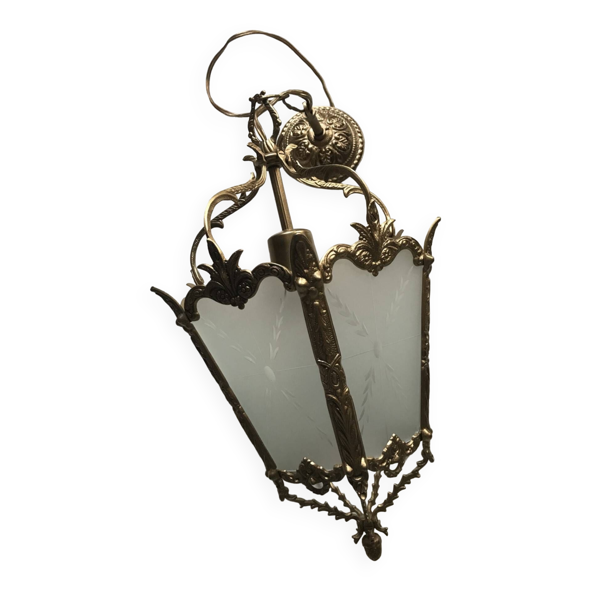Antique french hall lamp milk glass