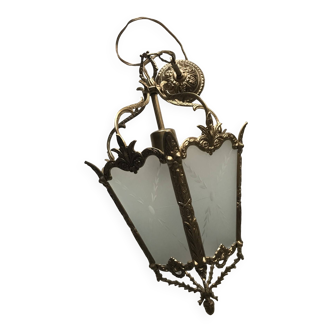 Lampe de hall antique en verre, france