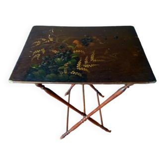 Old side table, folding, hand-painted flower decoration, 19th century