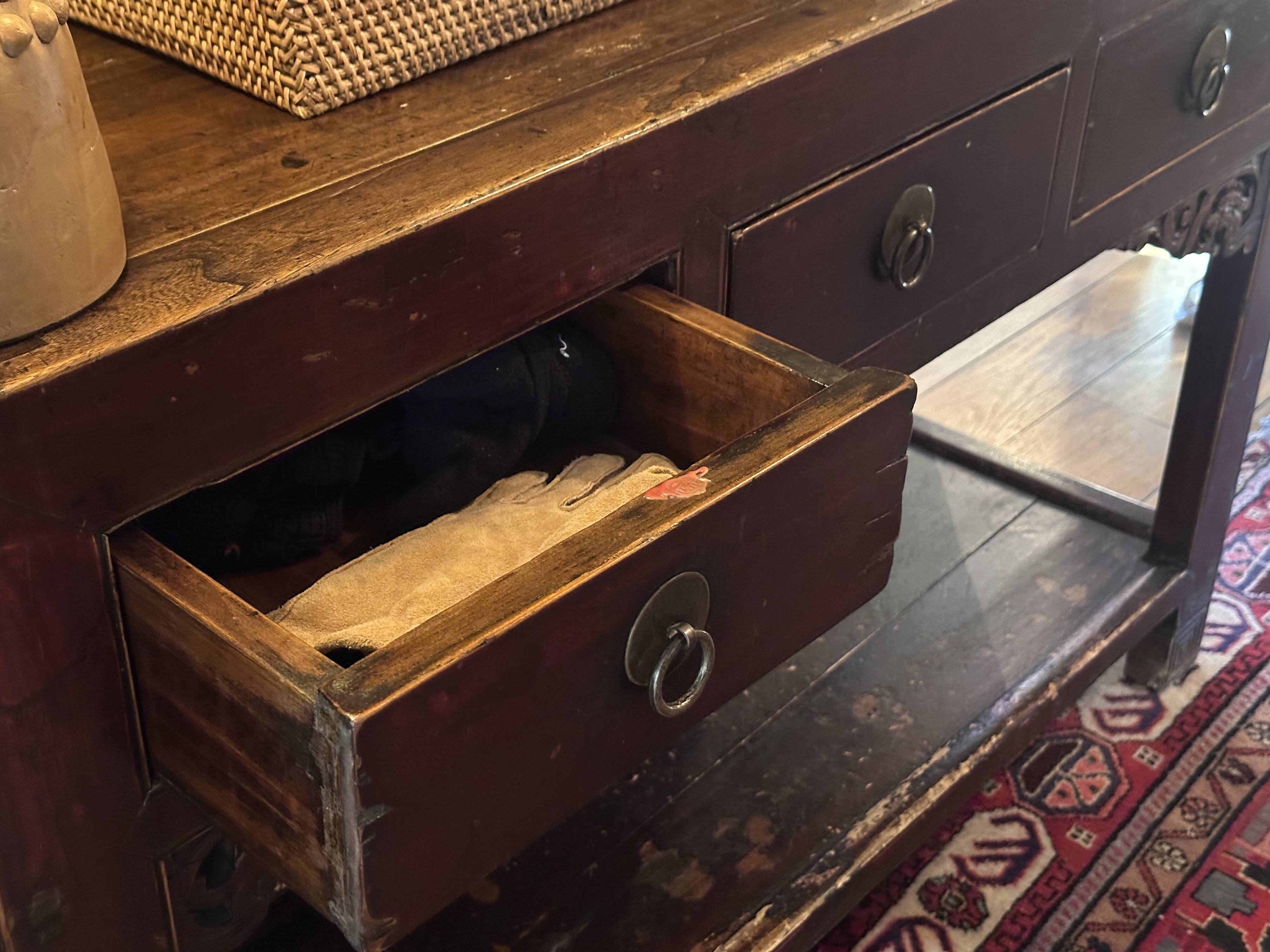 Old console with drawers, solid wood.