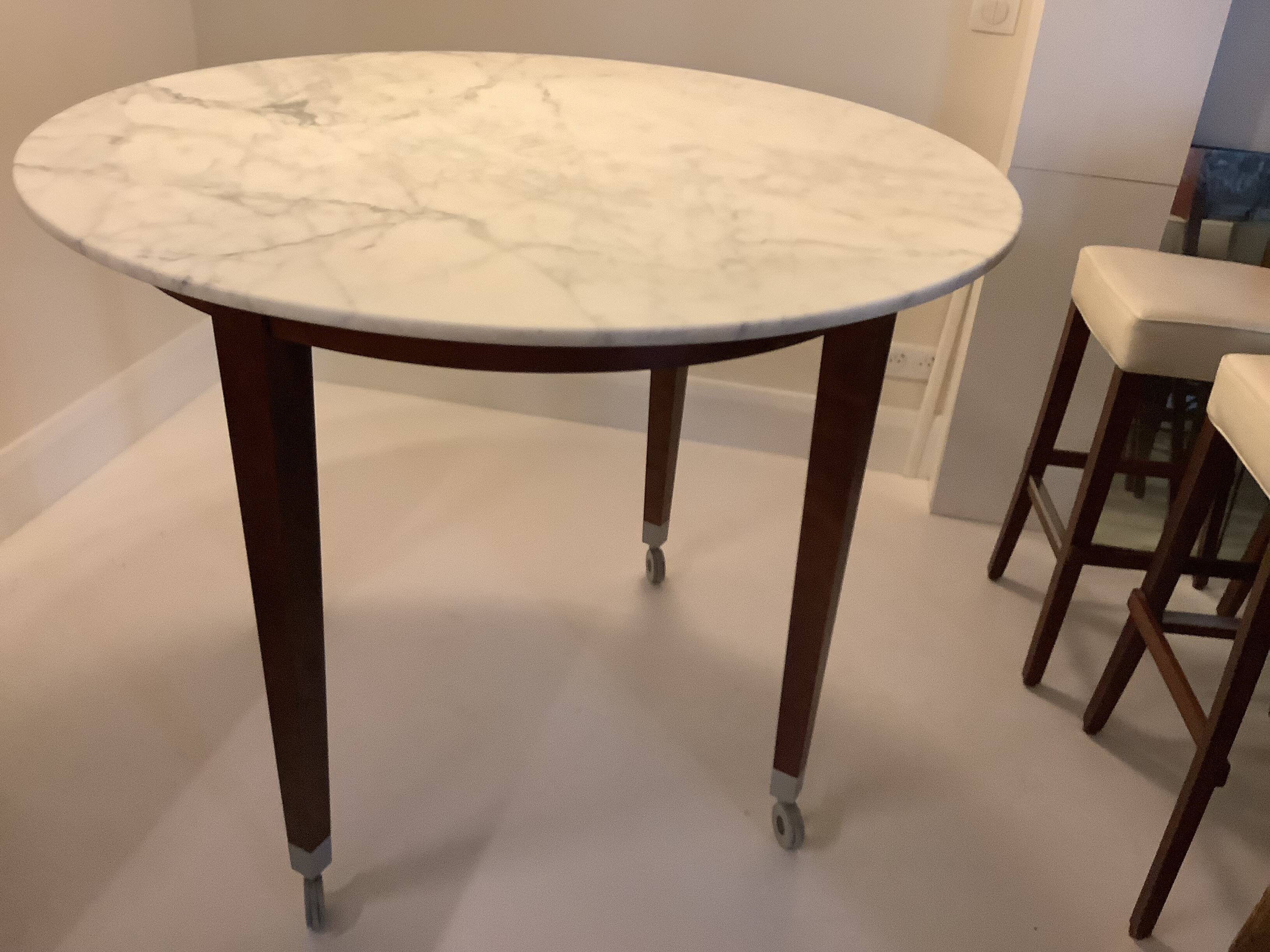 Table Haute Marbre Carrara + 5 Tabourets "Neoz" par Philippe Starck /Draide
