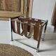 Vintage chrome steel and leather magazine rack – 1970s