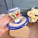 Vintage egg cup with saucer – Handmade – Blue floral decoration