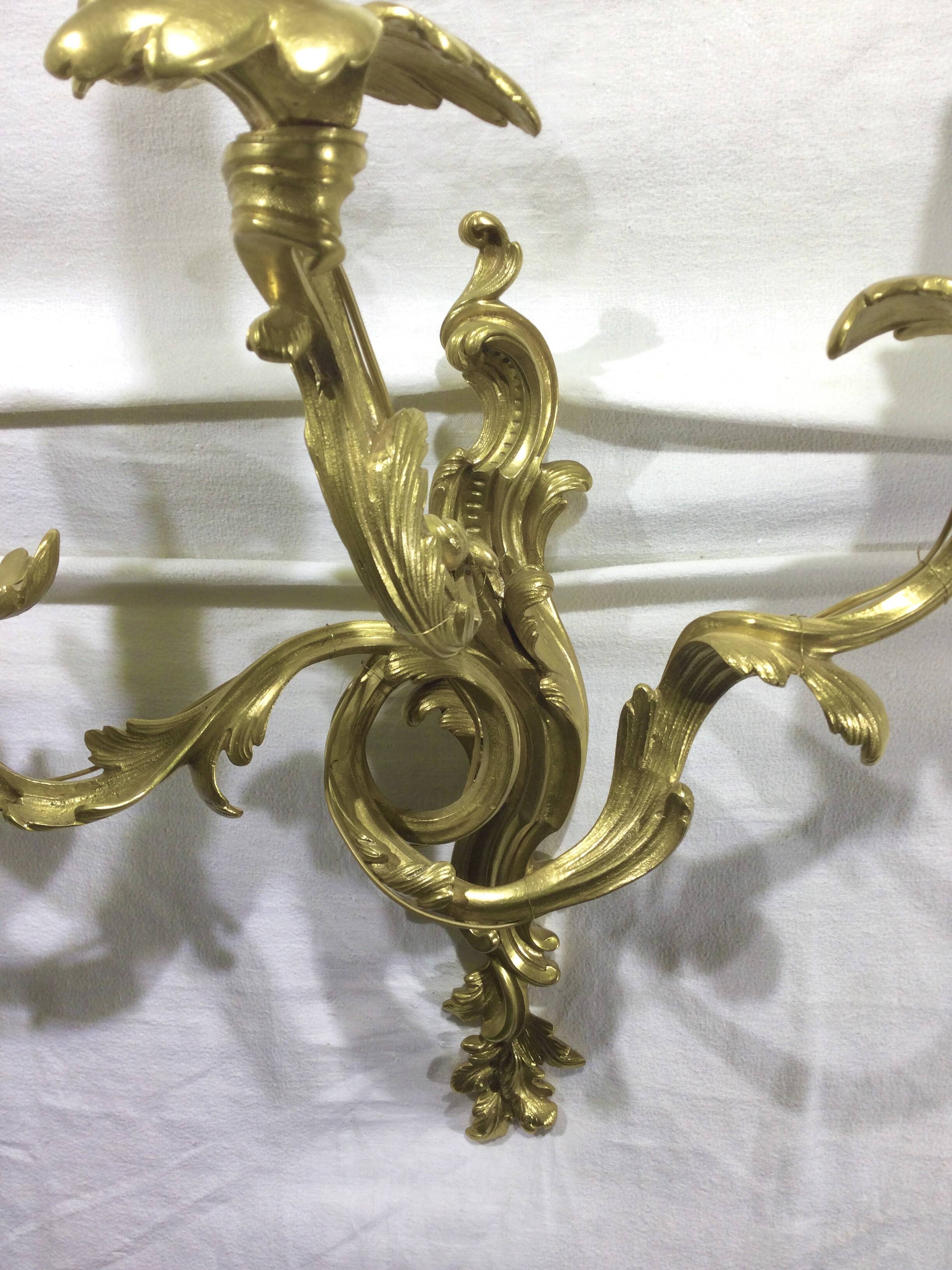 Pair of sconces Bronze 3 lights Louis XV