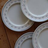 6 vintage dessert plates stamped Longchamp with floral border