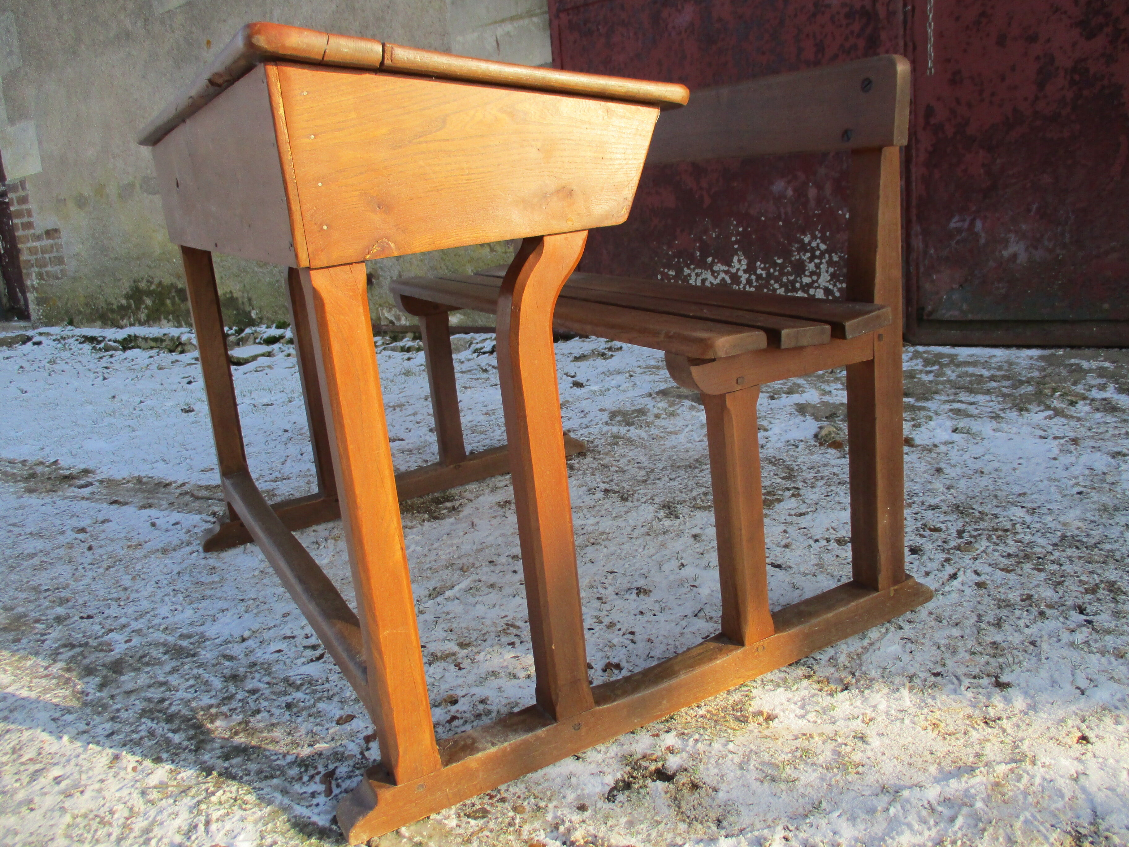 Former double office desk wood chene solid chevillee