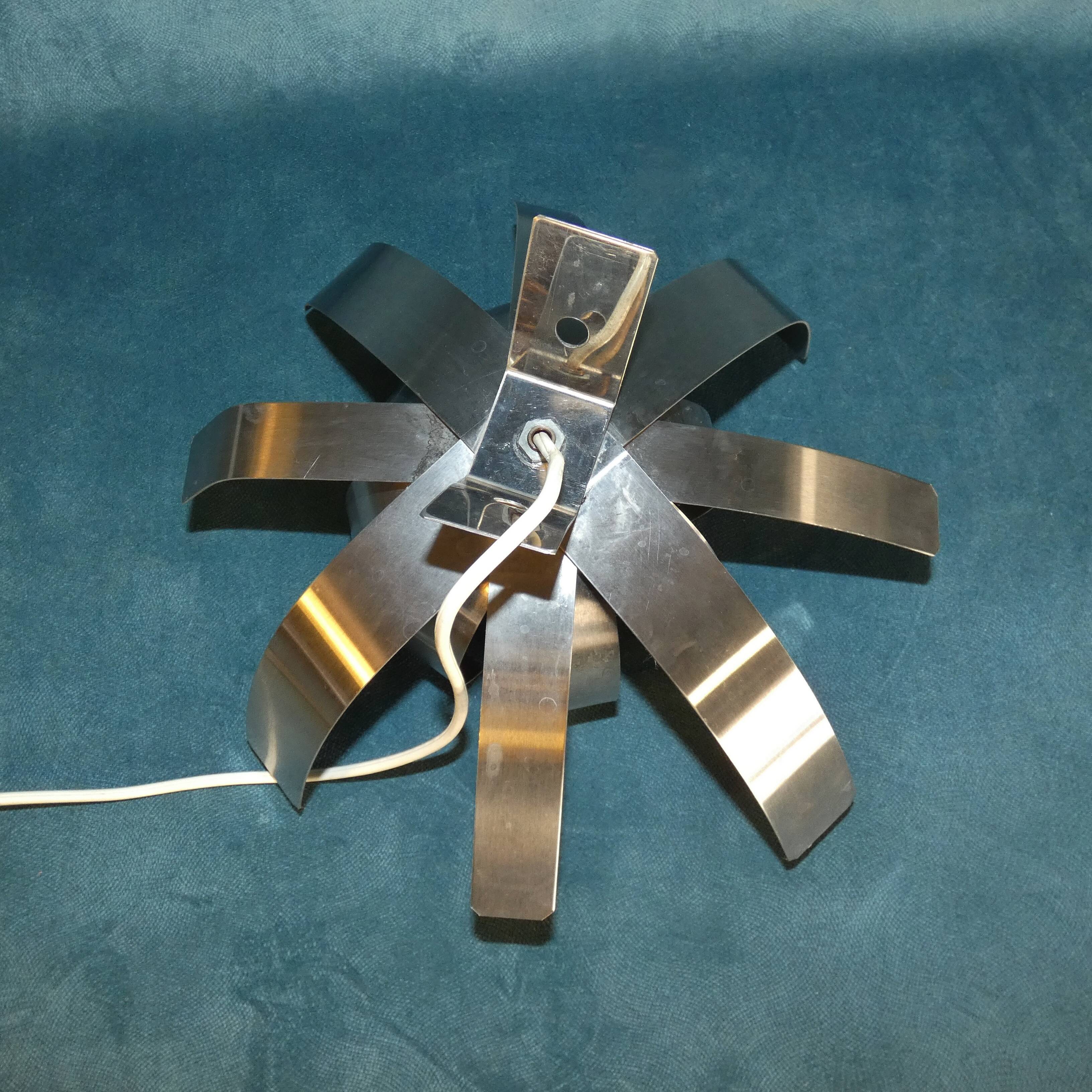 Wall lamp vintage flower stainless steel brushed ed. oxam jacqueline trocmé circa 1970