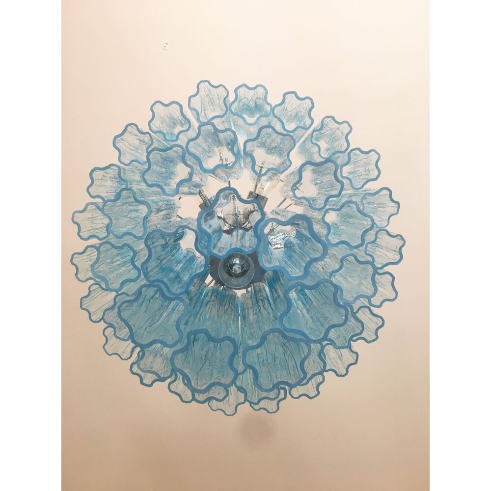 Light blue “tronchi” murano glass chandelier d60-3l