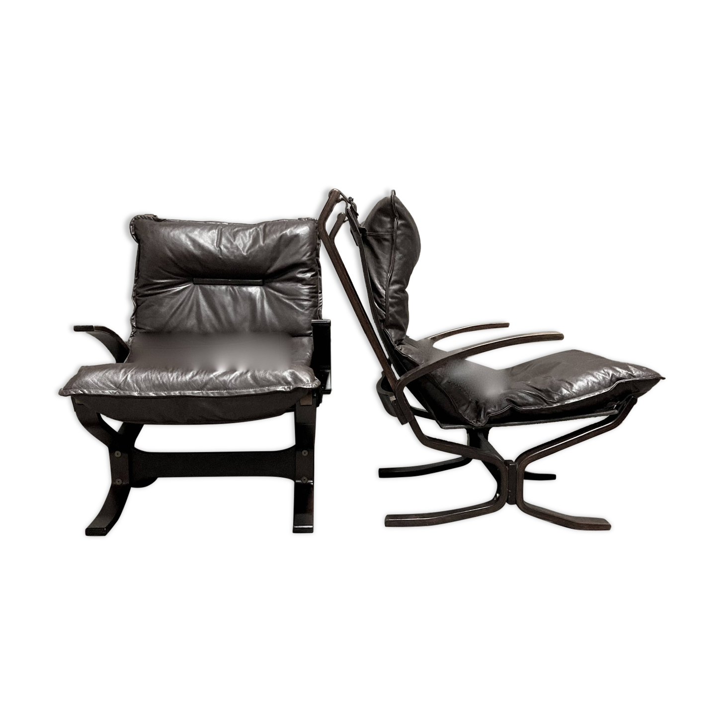 Duo of "Scandinavian design" leather armchairs 1950.