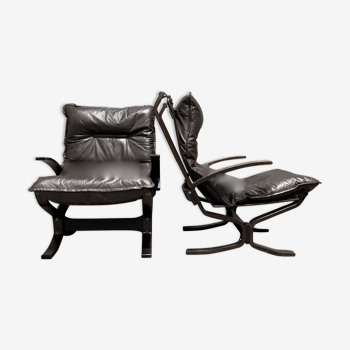 2 fauteuils en cuir design scandinave, 1950