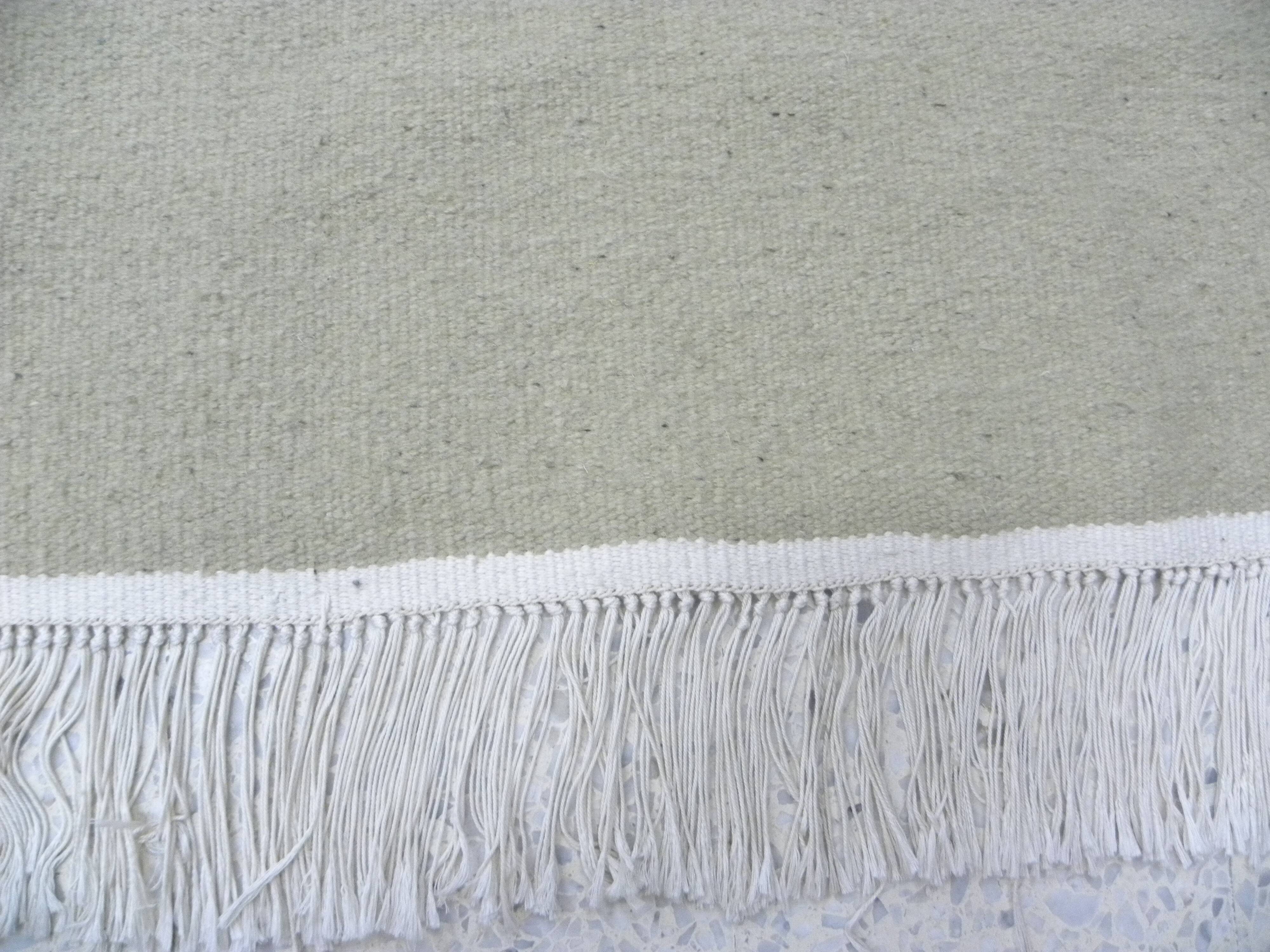 Contemporary Artistic Handmade Rug in Beige with Black Calligraphic Pattern