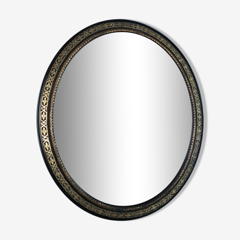 Old oval mirror Napoleon III gold/black 53x45 cm