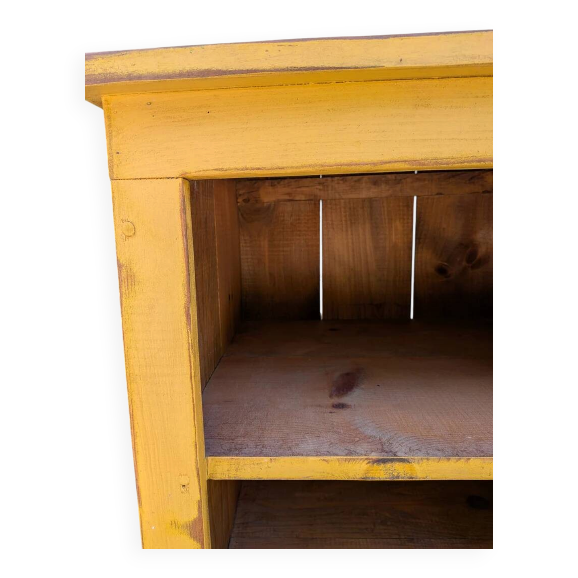 Low storage unit in saffron yellow wood – Canadian handcrafted.