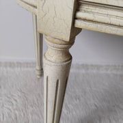 Louis XVI upholstered medallion chair, beige cracked patina, sea fabric
