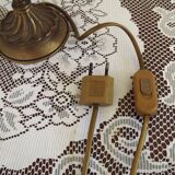 Spanish vintage brass table lamp with beige braided plastic shade 5555.