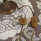 Spanish Vintage Brass Table Lamp With Beige Braided Plastic Shade 5555
