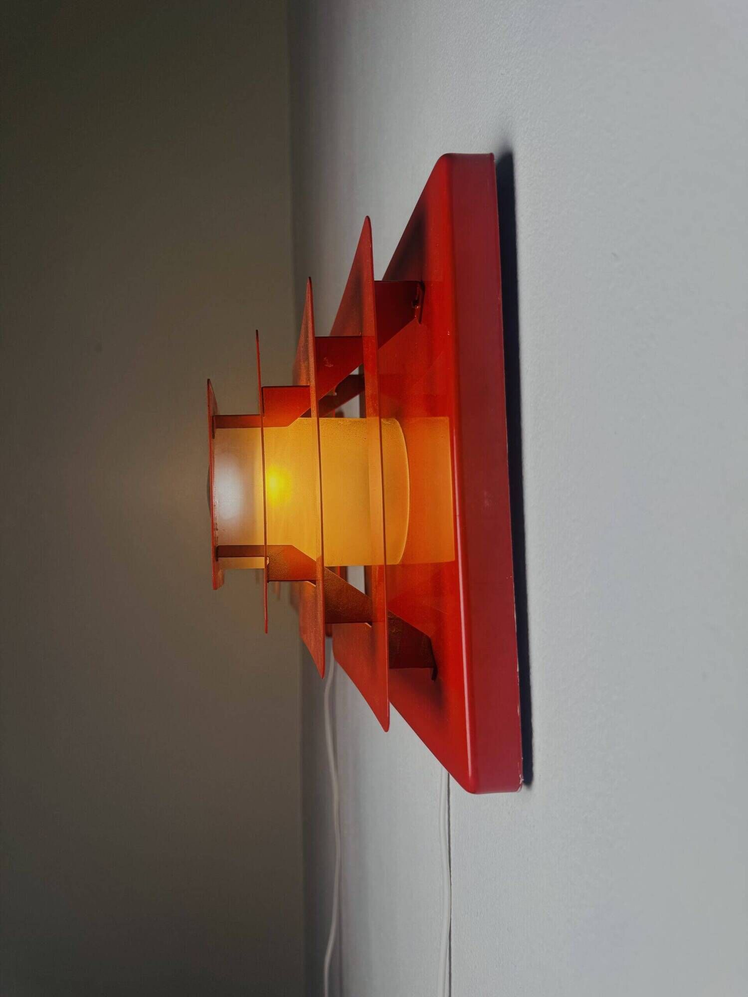 Multi-Layered Pyramid Wall Lamps In Red By Hustadt Leuchten, Germany 1970S