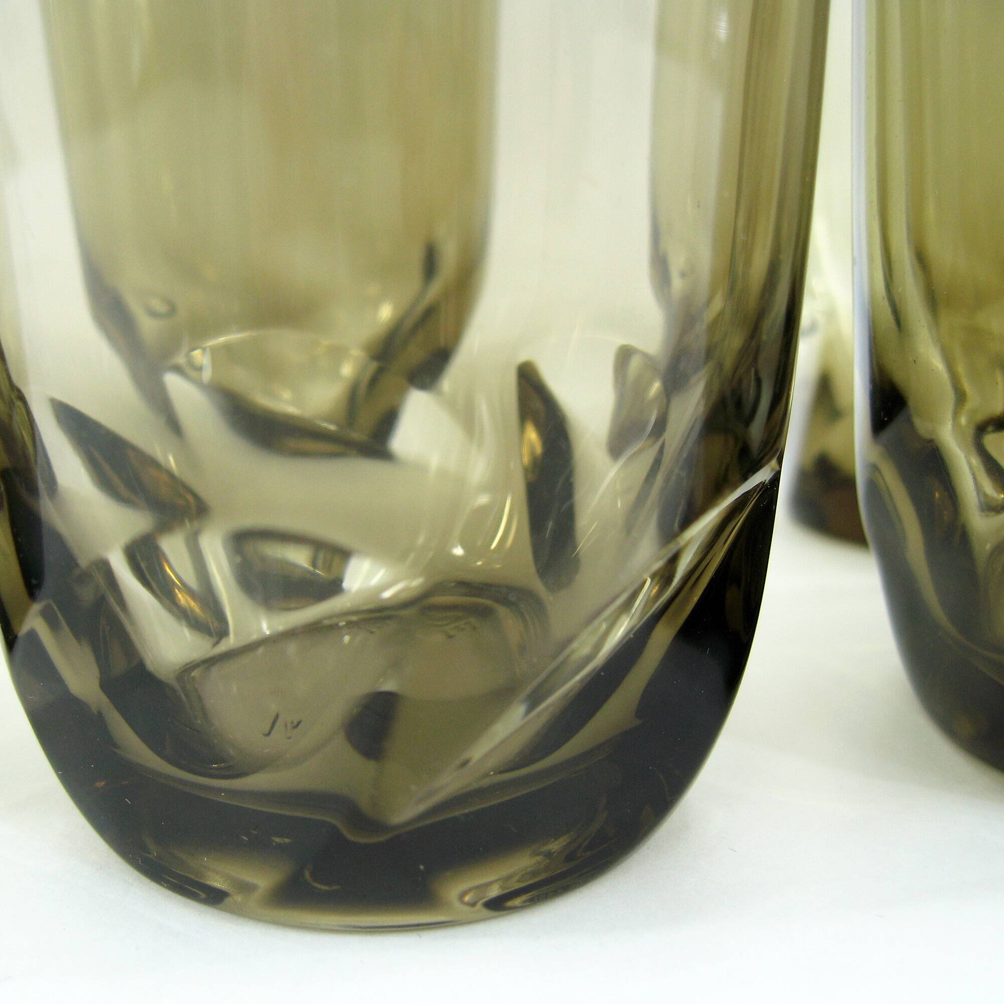 6 smoked twisted glass goblets - Luminarc Arcoroc France - vintage 70s