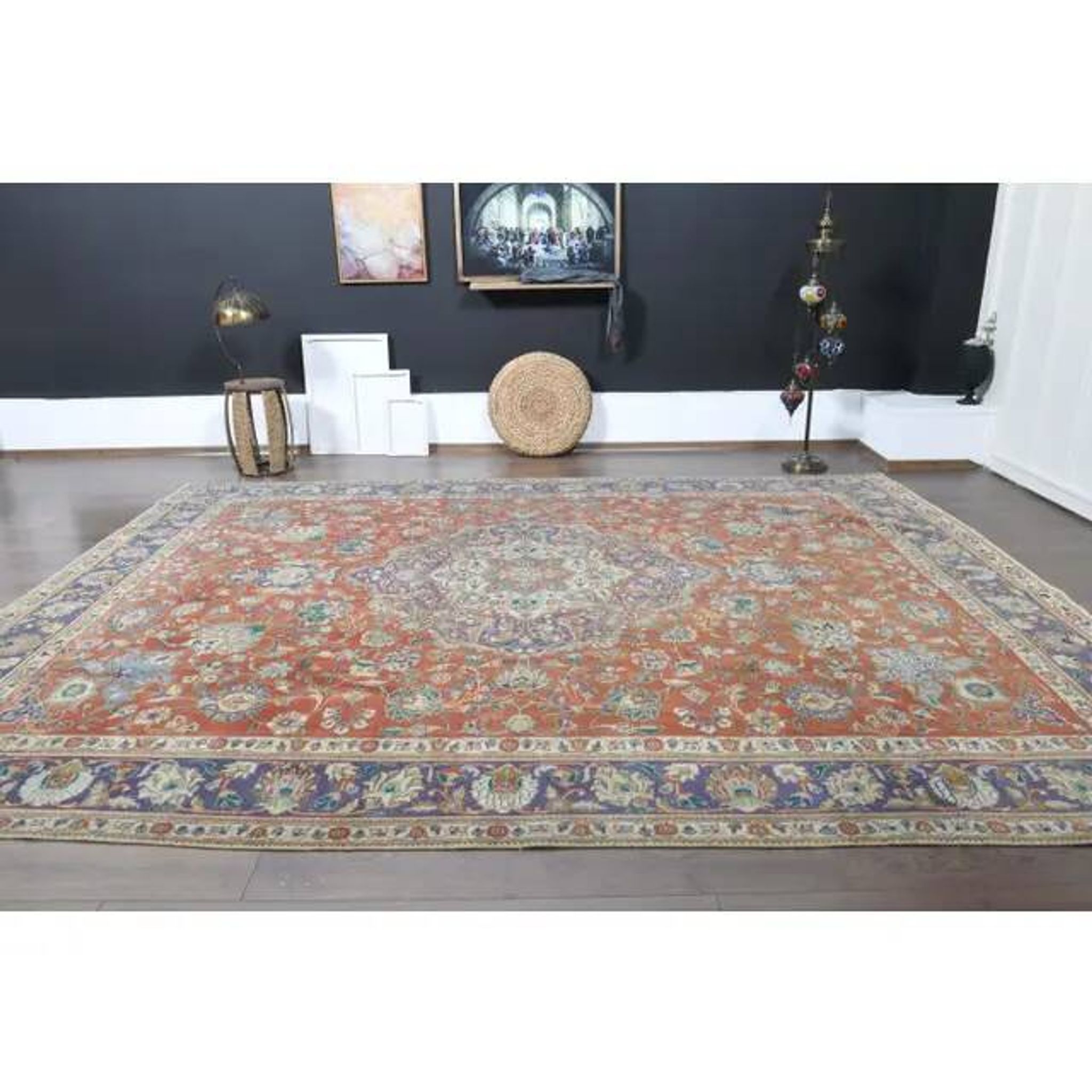 1970s Vintage Persian Handmade Wool Orange Oversized Area Rug 278x379
