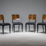 Art Deco French Walnut & Burl Dining Set, 1930s, Set of 7