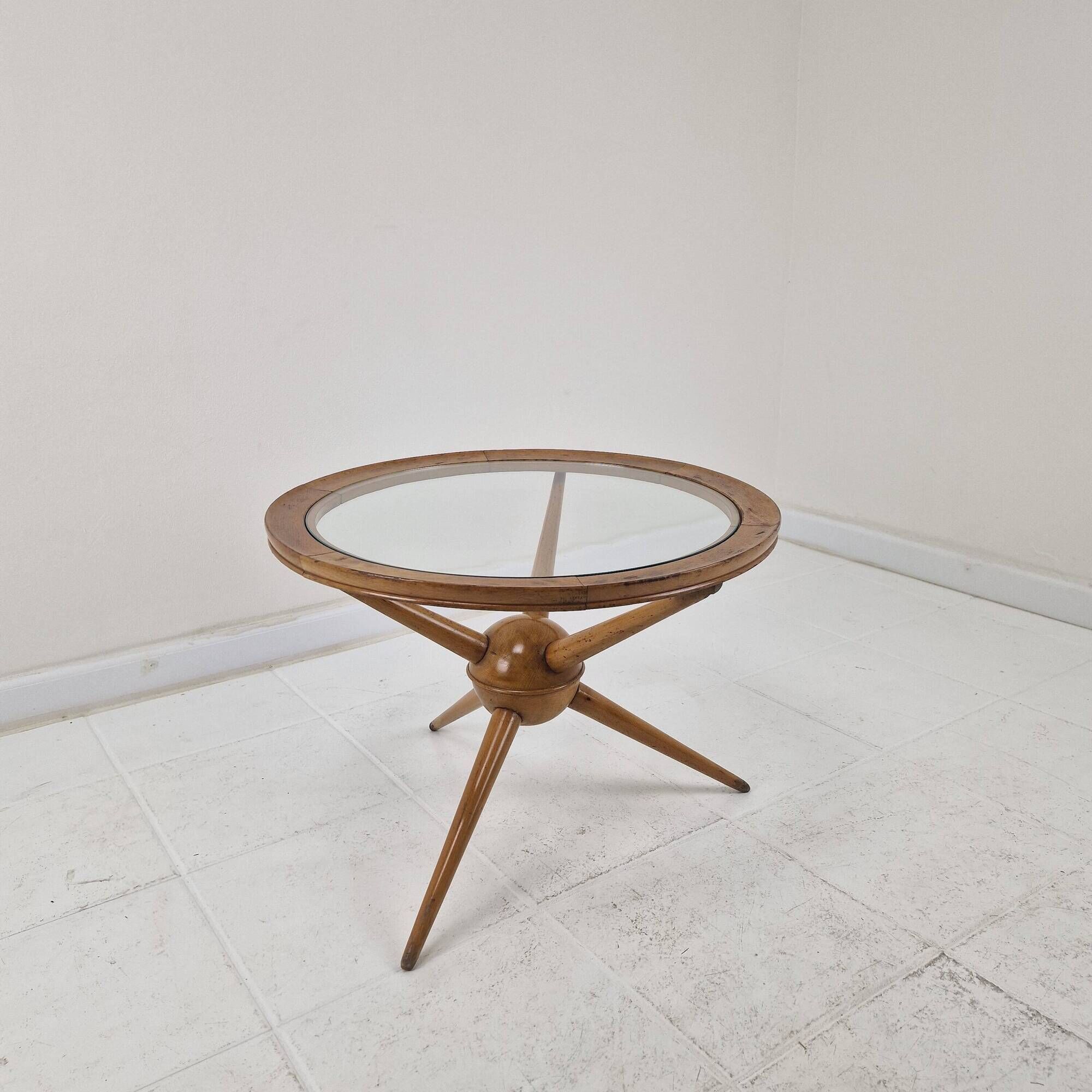 Tripod Table in Wood and Glass Attributed to Cesare Lacca, Italy, 1950s