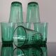 6 old emerald green water glasses