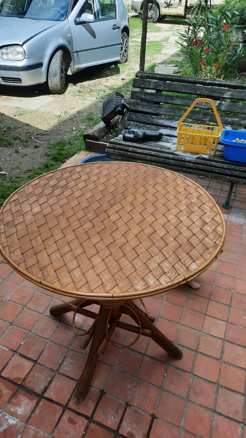 Vintage rattan round table