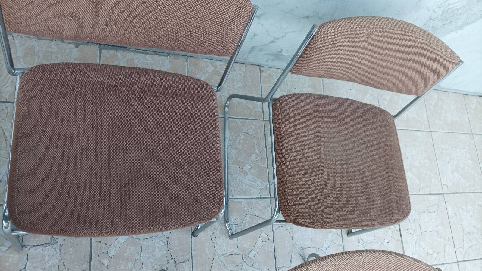 Set of 6 vintage low chrome metal chairs