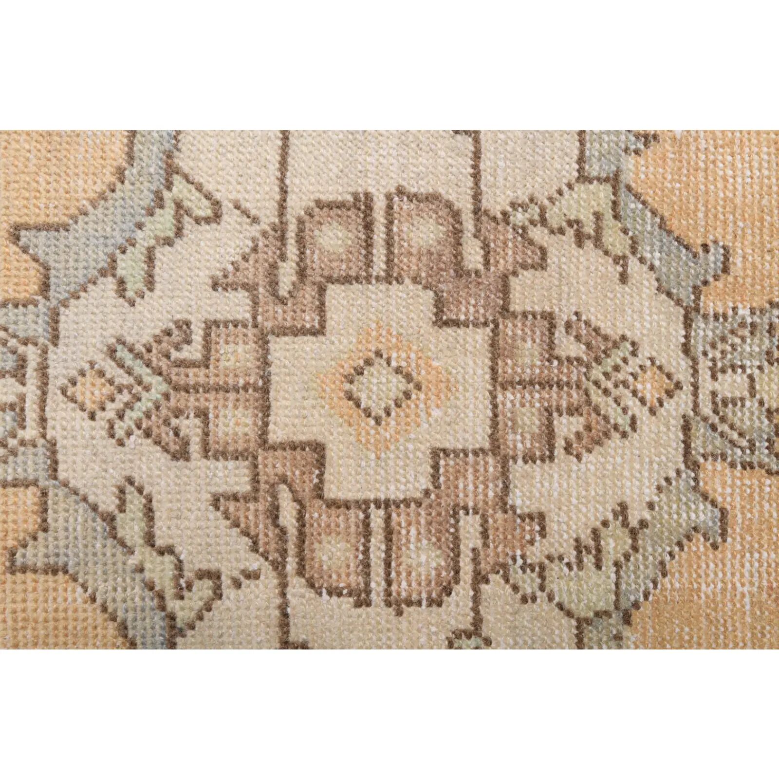 Tapis de couloir vintage turc Oushak fait main en laine et coton orange