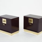 Pair of brass plum lacquer bedside tables Luciano Frigerio Italy 1970