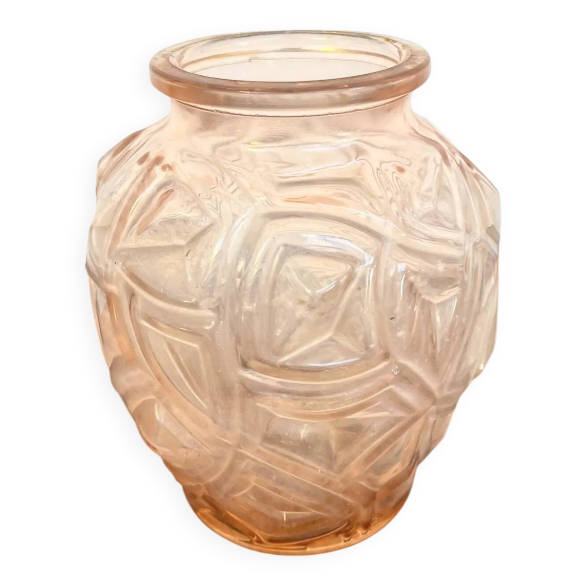 Vase verre moulé rose art déco