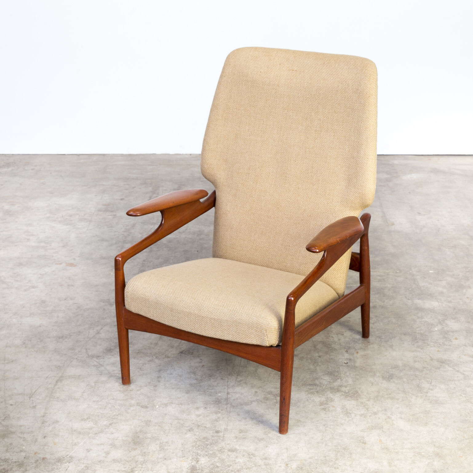 60s John Boné teak and wool adjustable lounge chair for Advance Design