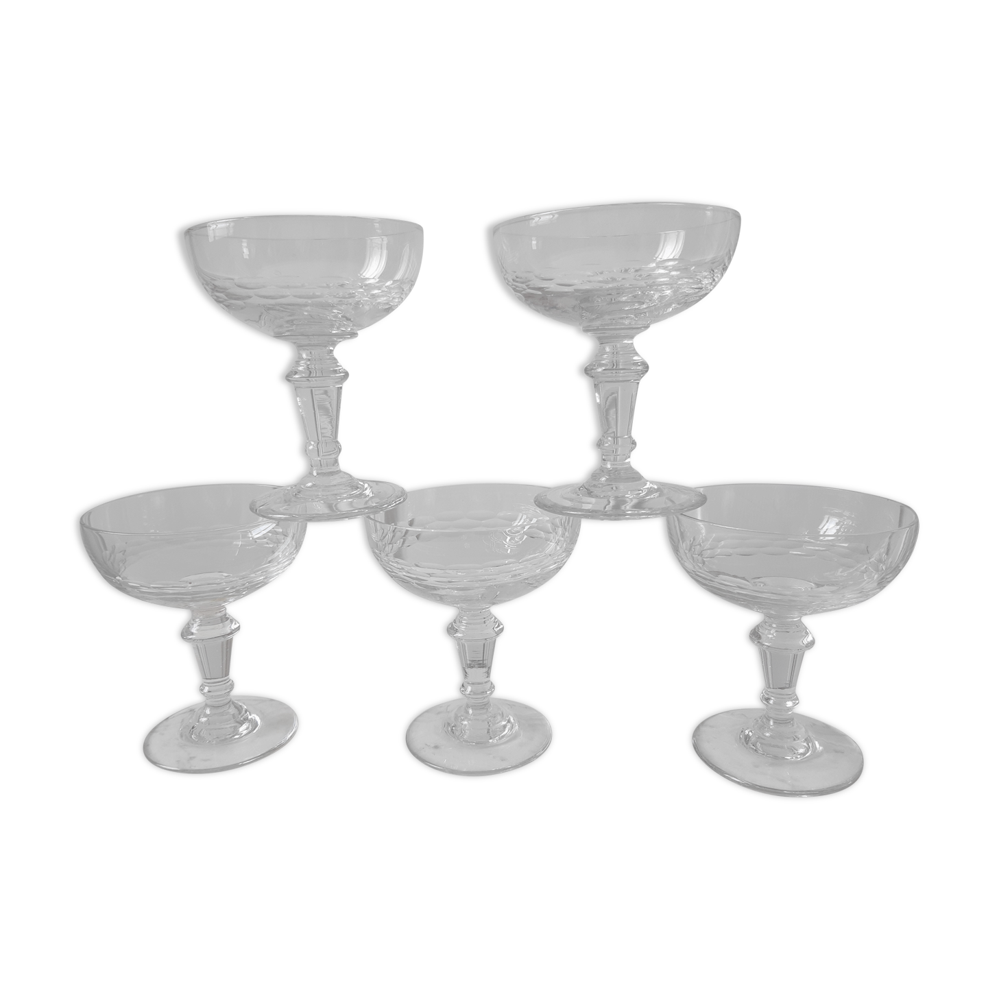 Lot of 5 20s crystal champagne glasses