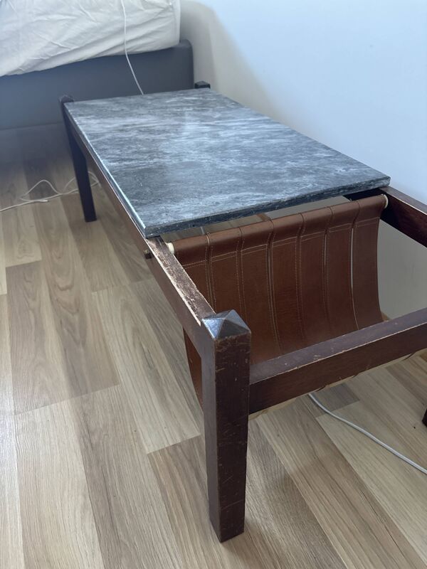 Table basse marbre et bois années 70
