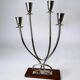 Art deco candlestick in stainless steel and rosewood, 4 flames, Spain, 1970s