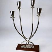 Art deco candlestick in stainless steel and rosewood, 4 flames, Spain, 1970s
